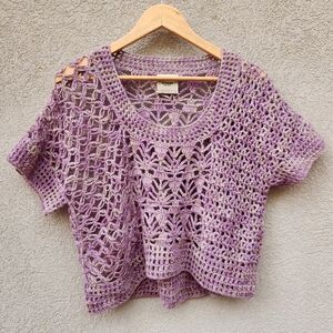 AUGDEN Women's Sweater Medium Purple 100% Alpaca Handcrafted Crochet  Y2K